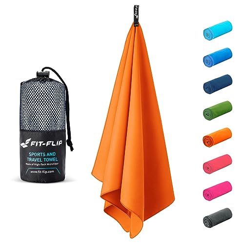 Fit-Flip Microfaser Handtücher - kompakt und leicht - Mikrofaser Handtuch schnelltrocknend - als Reisehandtuch, Sporthandtuch, Strandtuch - Badetuch groß (1x 80x40cm + 1 Tasche, Orange) von Fit-Flip
