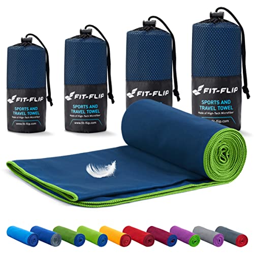 Fit-Flip Mikrofaser Handtuch - kompakt, leicht und schnelltrocknend - Microfaser Handtücher - als Reisehandtuch, Sporthandtuch, Strandtuch und Badetuch groß (80x180cm, Marineblau - Grün) von Fit-Flip