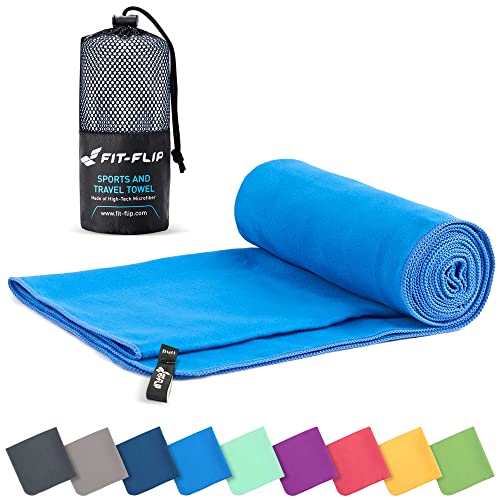 Fit-Flip Mikrofaser Handtuch - kompakte Microfaser Handtücher - ideal als Sporthandtuch, Reisehandtuch, Strandtuch - schnelltrocknend und leicht - Badetuch groß (50x100cm, Blau) von Fit-Flip