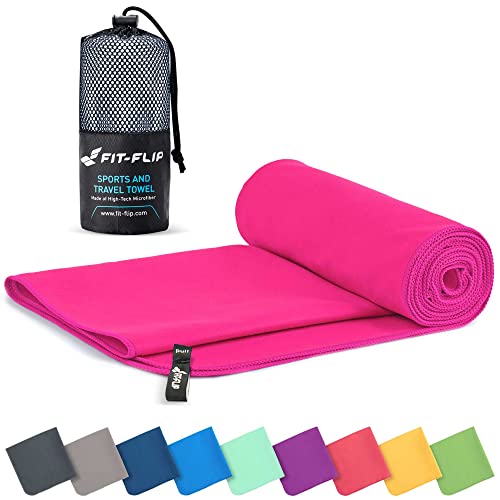 Fit-Flip Mikrofaser Handtuch - kompakte Microfaser Handtücher - ideal als Sporthandtuch, Reisehandtuch, Strandtuch - schnelltrocknend und leicht - Badetuch groß (70x140cm, Pink) von Fit-Flip