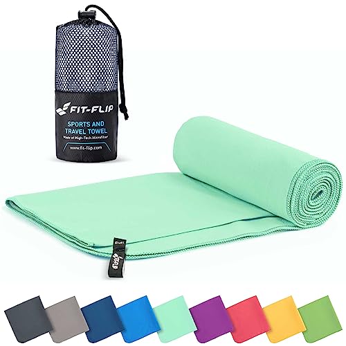 Fit-Flip Mikrofaser Handtuch - kompakte Microfaser Handtücher - ideal als Sporthandtuch, Reisehandtuch, Strandtuch - schnelltrocknend und leicht - Badetuch groß (50x100cm, Türkis) von Fit-Flip