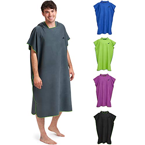 Fit-Flip Strandponcho für Surfer - Poncho Handtuch schnelltrocknend aus Mikrofaser - Umkleidehilfe Strand - Surfponchos Ultraleicht - Badeponcho für Erwachsene (Größe L, Dunkelgrau/Grün) von Fit-Flip