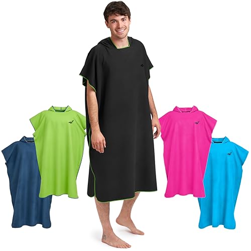 Fit-Flip Umziehhilfe Strand, Surf Poncho, Strandhandtuch Umkleide, Badeumhang, Badetuch Poncho – Größe M, schwarz/grün von Fit-Flip