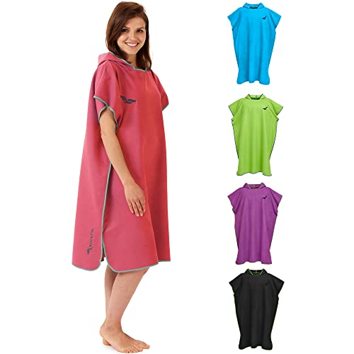 Fit-Flip Umziehhilfe, Surf Poncho, Handtuch Bademantel, Handtuch Robe, Kapuzen Surf Poncho, Handtuch mit Ärmel – Größe L, Koralle/grau von Fit-Flip