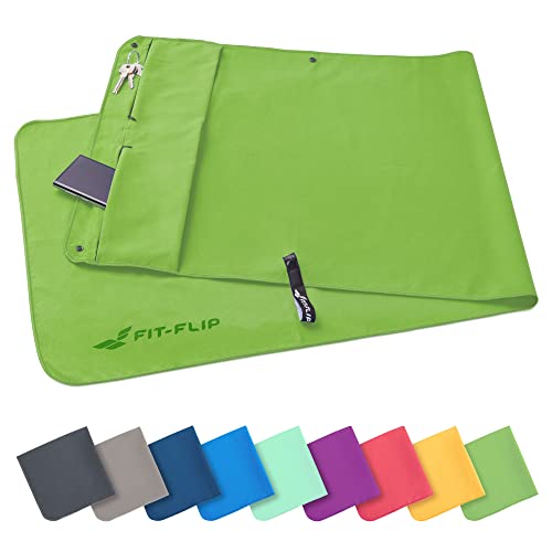 Fit-Flip Fitness Handtuch - mit Magnet und Reißverschluss Tasche - Gym Handtuch aus Mikrofaser für Sport und Fitness - Kompakt & Schnelltrocknend - Sporthandtuch Fitnessstudio - Grün - 130x48cm Fit-Flip Fitness Handtuch - mit Magnet und Reißverschluss Tasche - Gym Handtuch aus Mikrofaser für Sport und Fitness - Kompakt & Schnelltrocknend - Sporthandtuch Fitnessstudio - Grün - 130x48cm von Fit-Flip