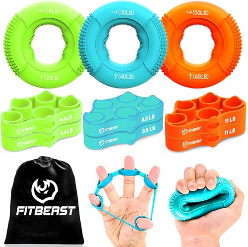 FitBeast Griffkrafttrainer, Fingertrainer, Unterarmstärker 9-teiliges Set, Gezielte Kraft Handmuskeltrainer, Entlastungs & Erholung (Orange) von FitBeast