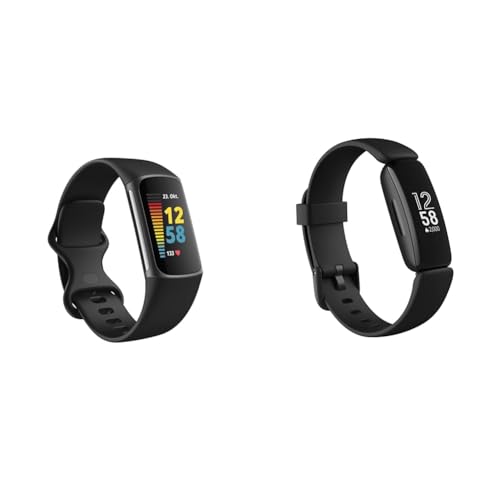 Fitbit Charge 5 by Google & Inspire 2 Gesundheits- & Fitness-Tracker mit Einer 1-Jahres-Testversion Premium, kontinuierlicher Herzfrequenzmessung & bis zu 10 Tagen Akkulaufzeit, Schwarz von Fitbit