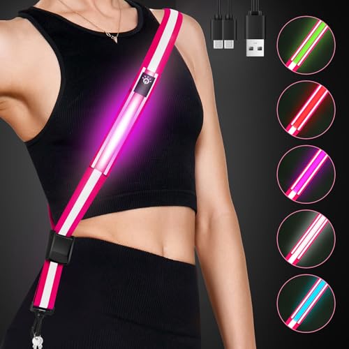 Fitense Lauflicht Joggen mit Reflektoren Gürtel, LED Reflektierende Gürtelschärpe, LED Lauflampe USB Aufladbar Verstellbar Nacht Sicherheitslicht Laufgürtel für Joggen Laufen Running Fahrradfahren von Fitense