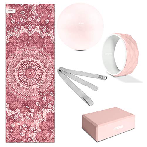 Fitfiu Fitness KITWELL-500-5er-Pack Yoga-Pilates-Zubehör in Pink mit Matte, Block, Rad, Gurt und Ball. Fitfiu Fitness KITWELL-500-5er-Pack Yoga-Pilates-Zubehör in Pink mit Matte, Block, Rad, Gurt und Ball. von Fitfiu