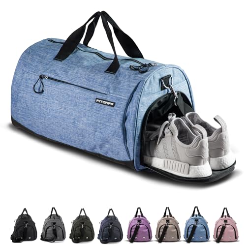 Fitgriff® Sporttasche & Reisetasche für Damen und Herren - mit Schuhfach & Nassfach - Tasche für Sport, Fitness & Reisen - Trainingstasche, Gym Bag (Light Blue, 58 x 31 x 31 cm (Medium)) von Fitgriff