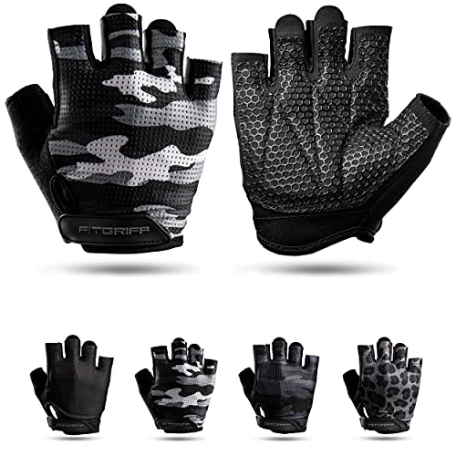 Fitgriff® Trainingshandschuhe V3 für Damen und Herren - Fitness Handschuhe für Krafttraining, Kraftsport, Training - Gym Workout Gloves (Camo-Grey, 6) von Fitgriff