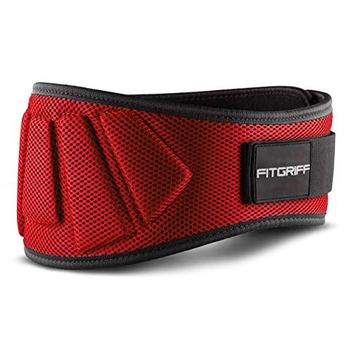 Fitgriff® Gewichthebergürtel V1 - Fitness-Gürtel für Bodybuilding, Krafttraining, Gewichtheben und Crossfit Training - Trainingsgürtel für Damen und Herren (Rot, M) von Fitgriff