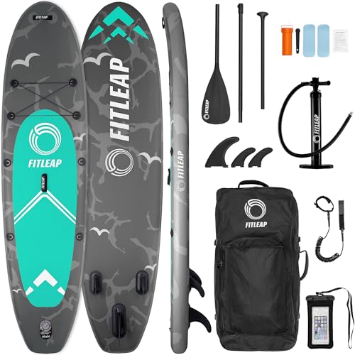 Fitleap Premium Stand Up Paddle Board aufblasbar - SUP Board Set mit Hochdruckpumpe, verstellbarem Paddel und Rucksack - Ideal für Anfänger und Profis - Perfekt für Yoga, Surfen und Wassersport von Fitleap