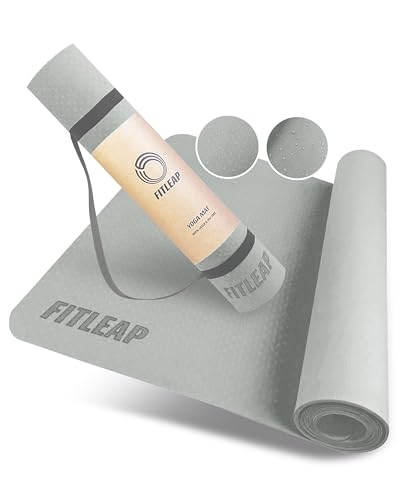 Fitleap Yoga-Matte Pro Hellgrau aus umweltfreundlichem TPE-Schaum. Sehr rutschfeste, schadstofffreie, hypoallergene und hautfreundliche Gymnastik-Matte, Fitness-Matte, Turn-Matte von Fitleap