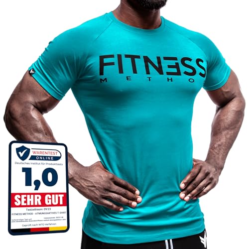 Fitness Method, Sport T-shirt Herren, Slim-Fit Shirt bequem & hochwertig Männer, Rundhals & Tailliert, Training & Freizeit, Gym & Casual Workout Mann, 95% Baumwolle, 5% Elastan, (Petrol - Schwarz XXL) von Fitness Method