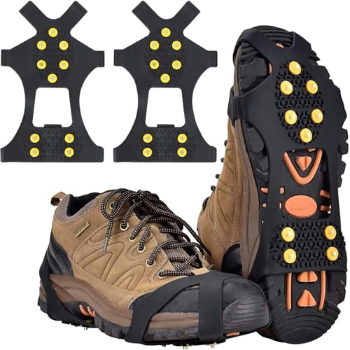 Schuhspikes, Steigeisen mit 10 Zähnen, Anti Rutsch Schuhspikes, Schuhkrallen, für Damen, Herren und Kinder, für Wandern, Eisfischen, Jagen (M) von FiveMileBro