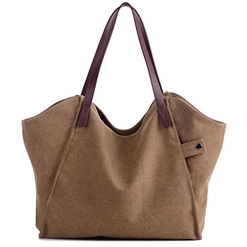 FiveloveTwo Canvas Damen Shopper Bag Handtasche Einkaufstasche mit Strandtasche Große Kapazität Henkeltaschen Schultertasche Kaffee FiveloveTwo Canvas Damen Shopper Bag Handtasche Einkaufstasche mit Strandtasche Große Kapazität Henkeltaschen Schultertasche Kaffee von FiveloveTwo