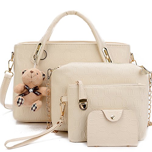 FiveloveTwo Damen 4Pcs Top Griff Satchel Hobo PU Leder Umhängetasche Handtasche Set große Tasche + Geldbörse + Schultertasche FiveloveTwo Damen 4Pcs Top Griff Satchel Hobo PU Leder Umhängetasche Handtasche Set große Tasche + Geldbörse + Schultertasche von FiveloveTwo