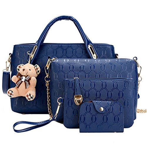 FiveloveTwo Damen 4Pcs Top Griff Satchel Hobo PU Leder Umhängetasche Handtasche Set große Tasche + Geldbörse + Schultertasche FiveloveTwo Damen 4Pcs Top Griff Satchel Hobo PU Leder Umhängetasche Handtasche Set große Tasche + Geldbörse + Schultertasche von FiveloveTwo
