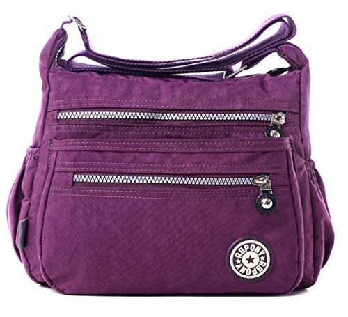 FiveloveTwo Damen Mode Nylon Schultertasche Shopper Hobo Tragetaschen Rucksack Umhängetasche Geldbörsen Tote Taschen für Alltag Büro Schule Ausflug Einkauf Dunkel Lila FiveloveTwo Damen Mode Nylon Schultertasche Shopper Hobo Tragetaschen Rucksack Umhängetasche Geldbörsen Tote Taschen für Alltag Büro Schule Ausflug Einkauf Dunkel Lila von FiveloveTwo