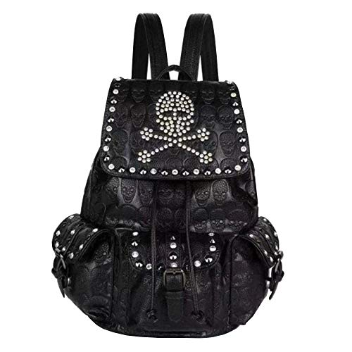 FiveloveTwo Damen Nieten Rucksack Strass Daypack Multi-Pocket Geldbörse Schädel Umhängetasche Shopper Schwarz FiveloveTwo Damen Nieten Rucksack Strass Daypack Multi-Pocket Geldbörse Schädel Umhängetasche Shopper Schwarz von FiveloveTwo