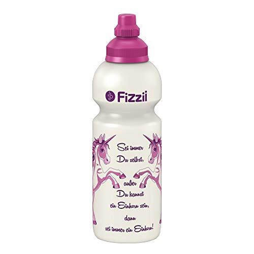 Fizzii Kinder- und Freizeittrinkflasche 600 ml (auslaufsicher bei Kohlensäure, schadstofffrei, spülmaschinenfest, Motiv: Einhorn) von Fizzii