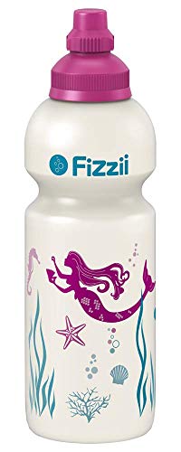 Fizzii Kinder- und Freizeittrinkflasche 600 ml (auslaufsicher bei Kohlensäure, schadstofffrei, spülmaschinenfest, Motiv: Meerjungfrau) von Fizzii