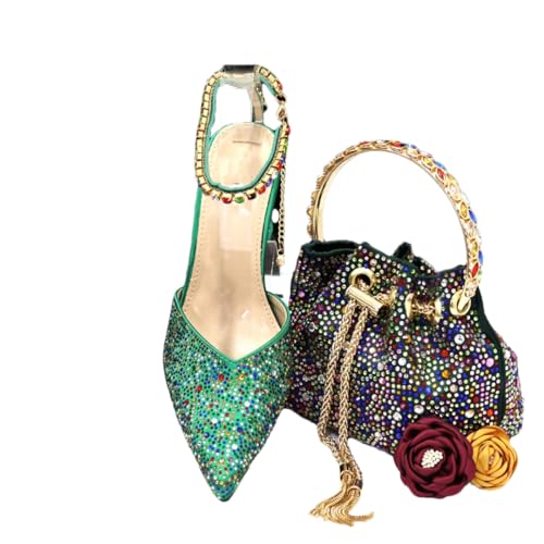 Damen Schuhe und Tasche Set Full Diamant Dekoration Metall Verschluss Tasche Set, En8, 37 von Fjnbbiot