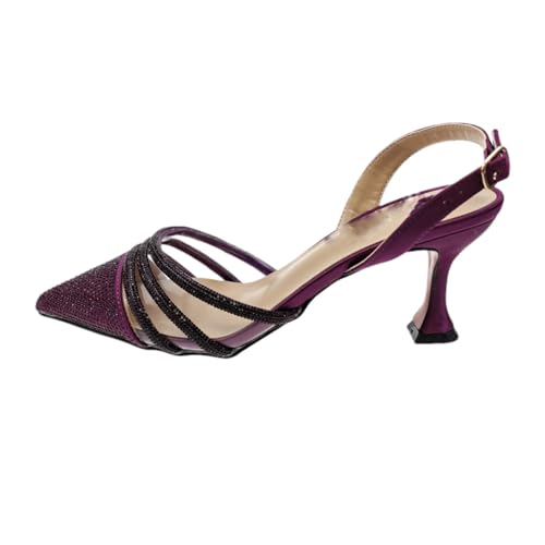 Fjnbbiot Afrikanische Mode, Absatz, spitzer Zehenbereich, elegante Damenschuhe, Clutch, 1 Paar violette Schuhe, Größe 40 von Fjnbbiot