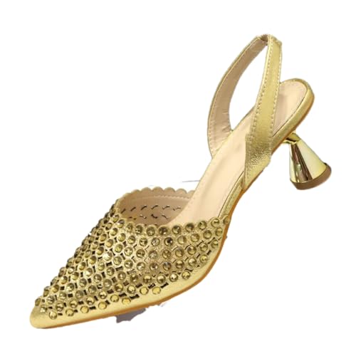 Fjnbbiot Elegante Damen-Pumps mit spitzem Zehenbereich, Diamant-Pumps, Schuhe und Taschen, passendes Set, nur Schuhe, Gold 38 von Fjnbbiot