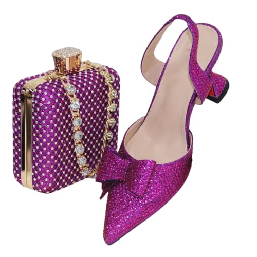 Fjnbbiot Modische nigerianische Damenschuhe und Tasche, Set in EN8-Farbe, verziert mit Strasssteinen, für Party-Set, Violett 41 von Fjnbbiot