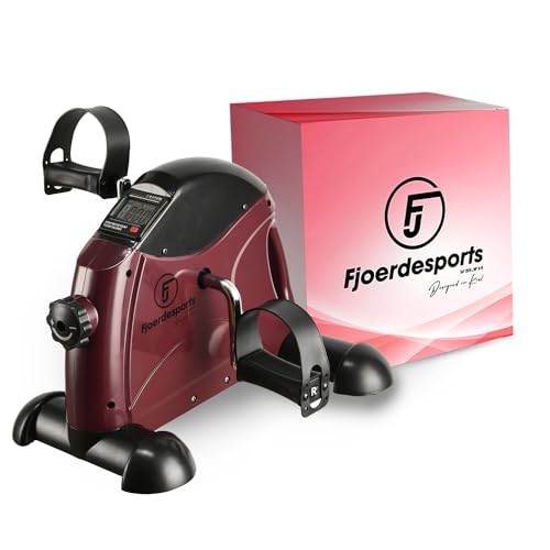 Fjoerdesports Mini-Heimtrainer, Arm- und Beintrainer, Bewegungstrainer, 2 in 1, mit Trainingsdisplay, Hometrainer, verschiedene Widerstandsstufen, Ausdauertraining (41 x 40 x 30,6 cm cm) (Weinrot) von Fjoerdesports