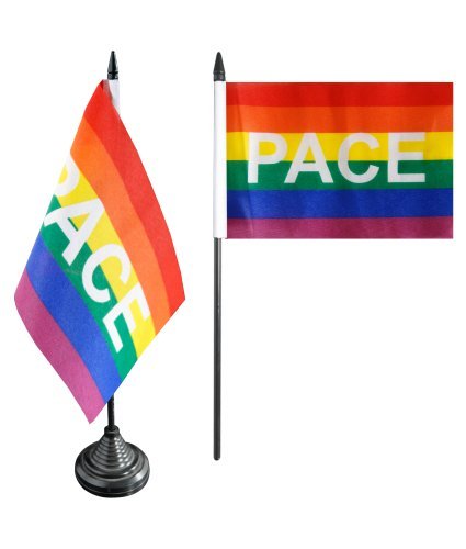 Flaggenfritze® Tischflagge Regenbogen mit PACE - 10 x 15 cm von Flaggenfritze