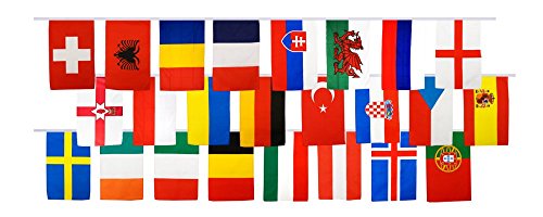 Flaggenkette Internationale Fahnenkette 16 Nationen gemischte Länder, Länge 6,5 m + gratis Sticker von Flaggenfritze