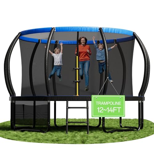 Flamaker Trampolin Outdoor Kinder, Gartentrampolin Ø 366/427cm mit Netz, Bodenanker, Stabile Rahmenkonstruktion, Wetterfest und rostfrei, Kinder & Erwachsene Belastbarkeit von Flamaker