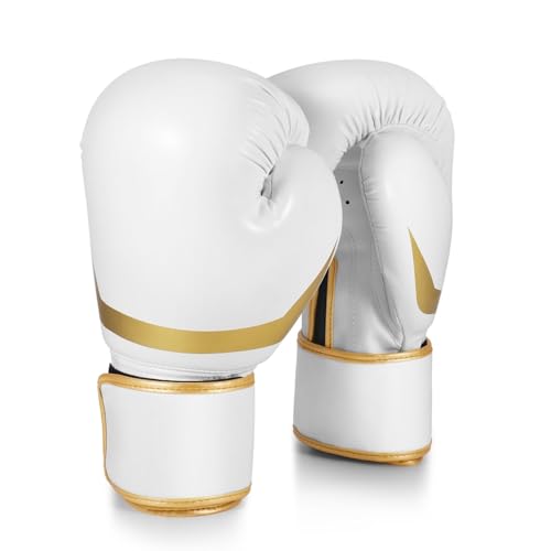 Flexzion 284 g Boxhandschuhe Sparring Trainingshandschuhe Boxhandschuhe Boxsack Handschuhe für Kickboxen, MMA, Muay Thai, Training, Sparing, Tasche mit Handgelenkbandage, Weiß von Flexzion