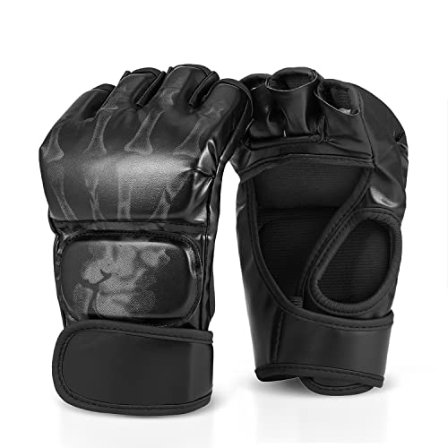 Flexzion MMA-Handschuhe- 8oz Grappling Muay Thai Martial Arts Kampf UFC Sparring Schlagen Boxen PU-Leder-Trainingshandschuhe mit Klettverschluss, EIN Paar für Erwachsene Männer, Schwarz von Flexzion