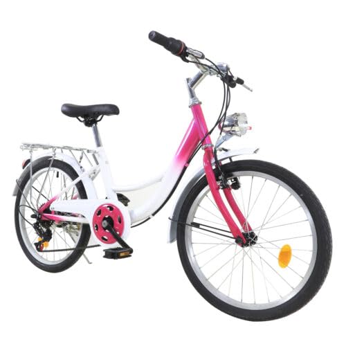 Fliuyr Kinderfahrrad 20 Zoll 6 Speichen,Ballett Fahrrad,Einstellbare Geschwindigkeit&Höhe,V-Brake Bremsen, Jugendrad mit Vordere,Hintere Schutzbleche und Vorderes Licht,Kinder Fahrrad für Mädchen von Fliuyr