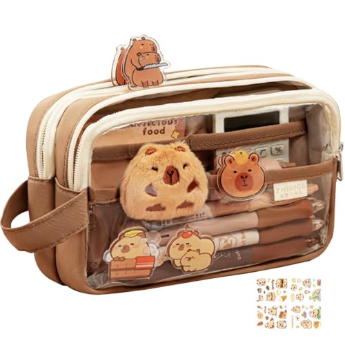 Flkiglm Transparentes Federmäppchen, Capybara Mäppchen Durchsichtig, Federmäppchen mit großem Fassungsvermögen, Cartoon Capybara Schreibwarentasche mit Aufkleber, für Studium und Arbeit Flkiglm Transparentes Federmäppchen, Capybara Mäppchen Durchsichtig, Federmäppchen mit großem Fassungsvermögen, Cartoon Capybara Schreibwarentasche mit Aufkleber, für Studium und Arbeit von Flkiglm