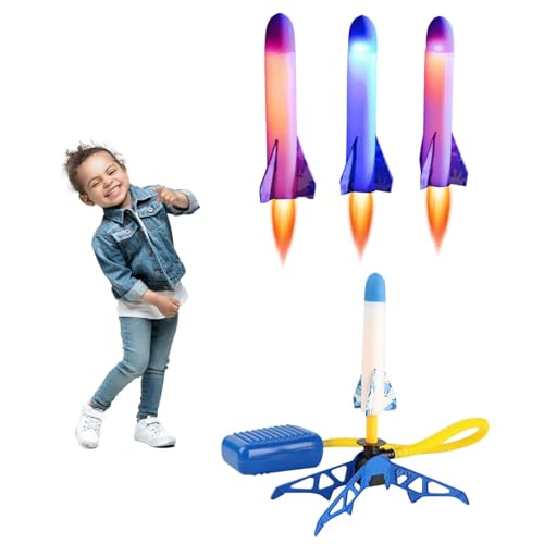 Leuchtender Raketenwerfer | Raketenspielzeug Air Rocket Launcher - Spielzeugrakete für Kleinkinder im Freien, STEM-Raketenstart im Freien für und Mädchen, Höhen bis zu 100 Fuß von Flkiglm