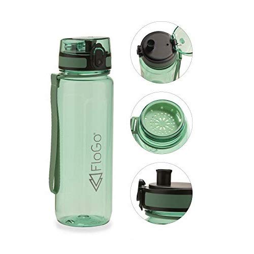 FloGo 750 ml Wasserflasche Flaschen mit Riemen, Klappdeckel und Filtereinsatz, 100% auslaufsicher, BPA-frei, spülmaschinenfest, grün FloGo 750 ml Wasserflasche Flaschen mit Riemen, Klappdeckel und Filtereinsatz, 100% auslaufsicher, BPA-frei, spülmaschinenfest, grün von FloGo