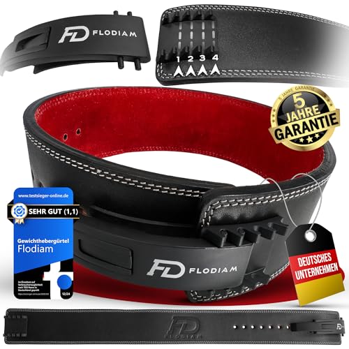 Flodiam Profi Gewichthebergürtel Full Power Design Herren & Damen [Schnellverstell] Hebelverschluss Gym Lifting Belt Fitness Gürtel Büffelleder Weightlifting Powerlifting 8,5cm hoch Schwarz/Rot, S von Flodiam