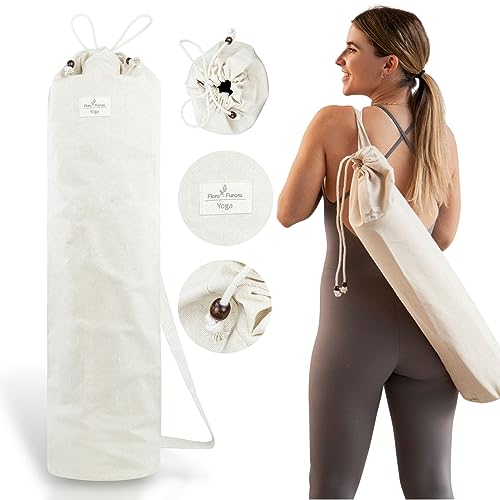 Yogatasche für kleine bis 200cm große Yogamatten, Yoga Zubehör -nachhaltig ohne Plastik, schadstofffrei fair- Yogamatte Tasche: Gymnastikmatte Sportmatte Fitnessmatte, Pilates Fitness Sport Matten von Flora Furora