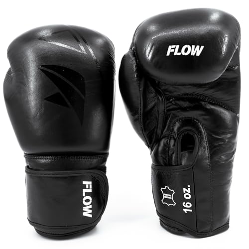 Flow Progress Boxhandschuhe - mehrschichtiger Schaumstoff - Rindsleder (Schwarz, 10 oz) von Flow Fightgear