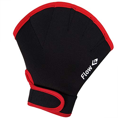 Flow Schwimmwiderstands-Handschuhe – Gewebte Handschuhe für Wasser-Aerobic, Aquatisches Fitness und Schwimmtraining (schwarz/rot, groß) von Flow Swim Gear