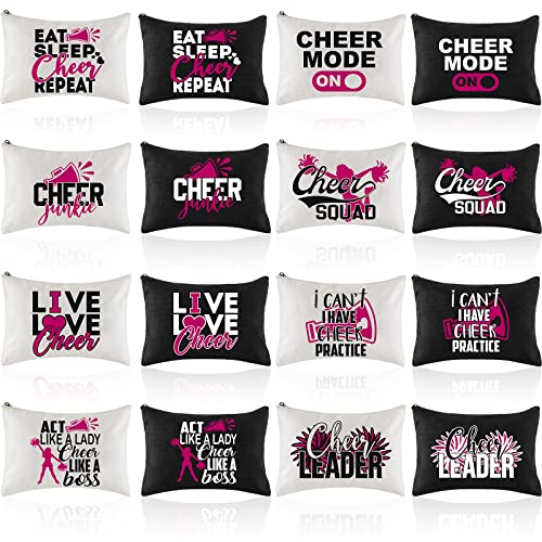 Flutesan 18 Stück Kosmetiktasche, Cheerleader-Geschenke, Leinwand, Cheerleader, Make-up-Koffer, tragbare Reise-Cheerleading-Tasche, Kulturbeutel, Reißverschlusstasche für Teenager, Mädchen, Frauen, Flutesan 18 Stück Kosmetiktasche, Cheerleader-Geschenke, Leinwand, Cheerleader, Make-up-Koffer, tragbare Reise-Cheerleading-Tasche, Kulturbeutel, Reißverschlusstasche für Teenager, Mädchen, Frauen, von Flutesan