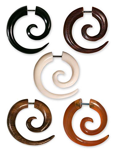 Fly Style 1 Stück Fake Piercing Spirale - Ohrring aus Horn, Knochen oder Holz mit Schraubverschluss, Materialwahl:Horn Fly Style 1 Stück Fake Piercing Spirale - Ohrring aus Horn, Knochen oder Holz mit Schraubverschluss, Materialwahl:Horn von Fly Style