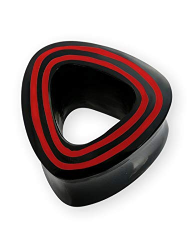Fly Style Flesh-Tunnel Dreieck Ohr Plug aus Horn mit rotem Knochen Inlays, Grösse:14 mm von Fly Style