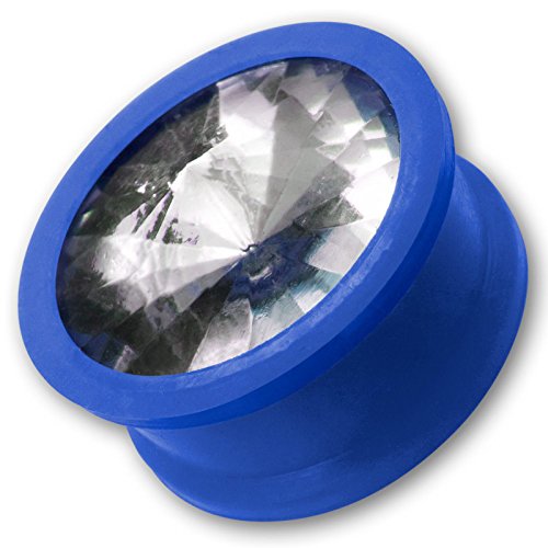 Fly Style Ohr-Plug Silikon Kristall Strass Stein Flesh Tunnel Bunte Farbwahl 6-20 mm st011_WS, Grösse:20 mm; blau von Fly Style