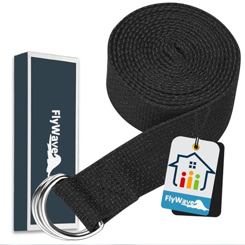 FlyWave Premium Yogagurt, Haltbares Baumwoll-Yoga Gurt mit Metall D-Ring, Multifunktionales Yoga Strap für Flexibilität und Fitness für Anfänger und Fortgeschrittene Yoga-Enthusiasten, 3.8 x 183cm von FlyWave